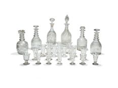 Nineteen assorted facet-cut syllabub or jelly glasses, and six decanters, various dates mostly 19th