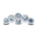 A selection of eleven English delft plates and chargers, third quarter 18th century