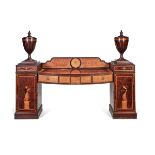 A late Victorian mahogany and marquetry bow-front pedestal sideboard, late 19th century