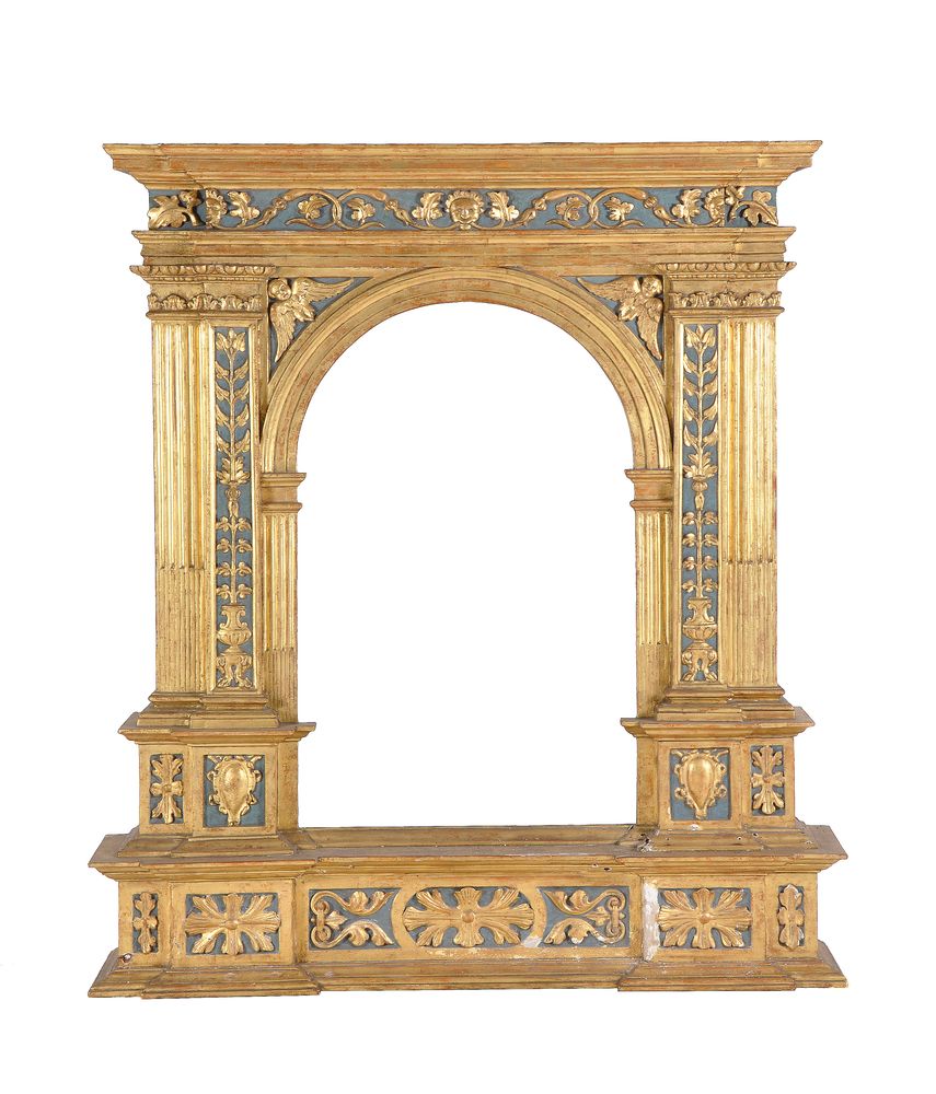 A Continental, probably Italian, giltwood and painted picture frame oftabernacle type, 19th century - Image 2 of 3