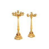 A pair of Restauration gilt bronze seven light candelabra, circa 1830