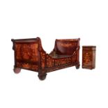 A pair of Dutch mahogany and floral marquetry lits en bateaux