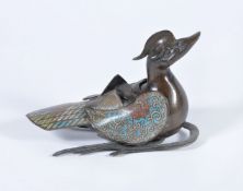A Chinese champlevé 'mandarin duck' incense burner and cover