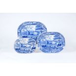 A Staffordshire blue and white pearlware shaped rectangular meat plate printed with the 'Lakeside Me