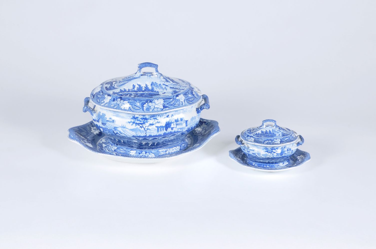 A Riley Semi-China blue and white printed soup tureen