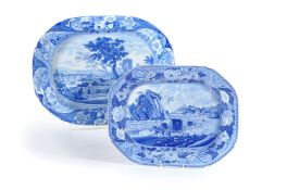 A Staffordshire blue and white printed pearlware shaped octagonal serving dish from the 'Monk's Rock