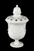 An English creamware pedestal pot pourri urn