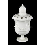 An English creamware pedestal pot pourri urn