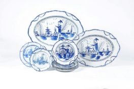 A Staffordshire blue and white painted chinoiserie part service