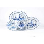 A Staffordshire blue and white painted chinoiserie part service