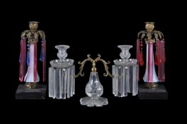 Three various Victorian clear and coloured glass gilt-metal-mounted light fittings