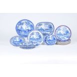 A mixed selection of Spode blue and white printed 'Tiber' pattern pearlware