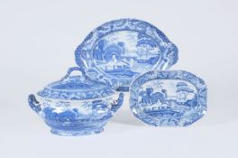 A Spode blue and white printed 'Castle' pattern pearlware soup tureen