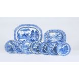 A miscellaneous selection of Staffordshire blue and white chinoiserie pottery