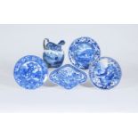 Five items of Staffordshire blue and white printed pottery