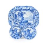 A C.J. Mason & Co. shaped octagonal Cambrian Argil meat dish printed with the 'Classical Landscape'