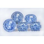 A pair of Rogers blue and white printed pearlware square dessert dishes printed with 'Boston State H