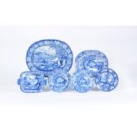 A selection of John Riley blue and white printed pearlware