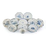 A selection of English blue and white chinoiserie creamware