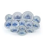 A selection of Staffordshire blue and white pearlware plates