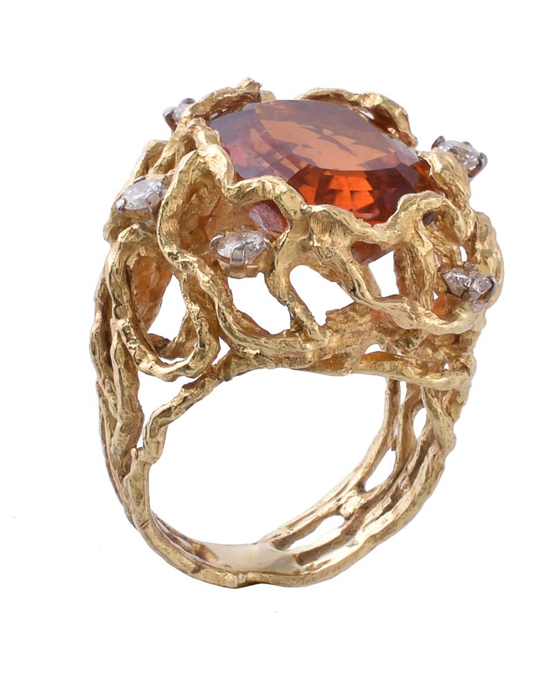 A 1970s citrine and diamond dress ring