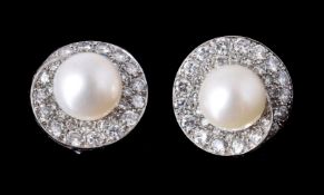 A pair of cultured pearl and diamond ear clips by Petocchi