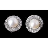 A pair of cultured pearl and diamond ear clips by Petocchi