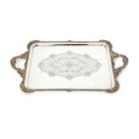 A silver large rounded rectangular twin handled tray by James Dixon & Sons