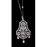 An Edwardian diamond and pearl pendant