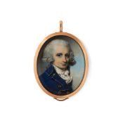 ϒ George Engleheart (1750-1829)Portrait of Edward Scott wearing a royal blue coat with gold piping