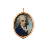 ϒ George Engleheart (1750-1829)Portrait of Edward Scott wearing a royal blue coat with gold piping