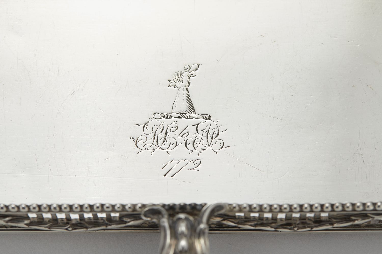 A George III silver candle snuffers and stand - Image 3 of 3