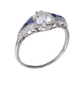 A 1920s diamond and sapphire ring
