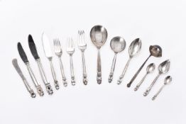 Johan Rhode for Georg Jensen Solvsmedie A/S, a Danish silver Acorn pattern table service for twelve