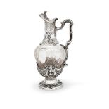 A late Victorian silver mounted wrythen glass claret jug by Wakely & Wheeler