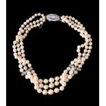 A French cultured pearl and diamond necklace