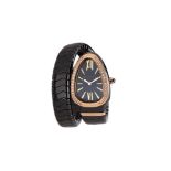 Bulgari, Serpenti, ref. SP C 35 BG, a lady's black ceramic, gold coloured and diamond bracelet watch