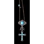 A late 19th century turquoise and diamond cross pendant