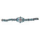 A late 19th century turquoise, diamond and pearl bracelet