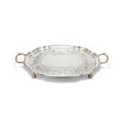An Irish silver coloured shaped oval twin handled tray by Royal Irish Silver Co.