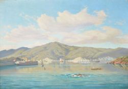 Charlotte Amalie Sanm (Danish 1846-1923), Sankt Thomas, Dansk Vestininden, view of the harbour wit