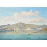 Charlotte Amalie Sanm (Danish 1846-1923), Sankt Thomas, Dansk Vestininden, view of the harbour wit