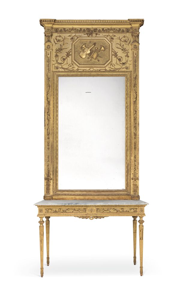 A Swedish giltwood and gilt composition mirror and console table, in late 18th century style, late 1