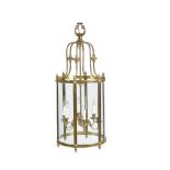 A gilt brass and glazed cylindrical hall lantern in Louis XVI taste, 20th century