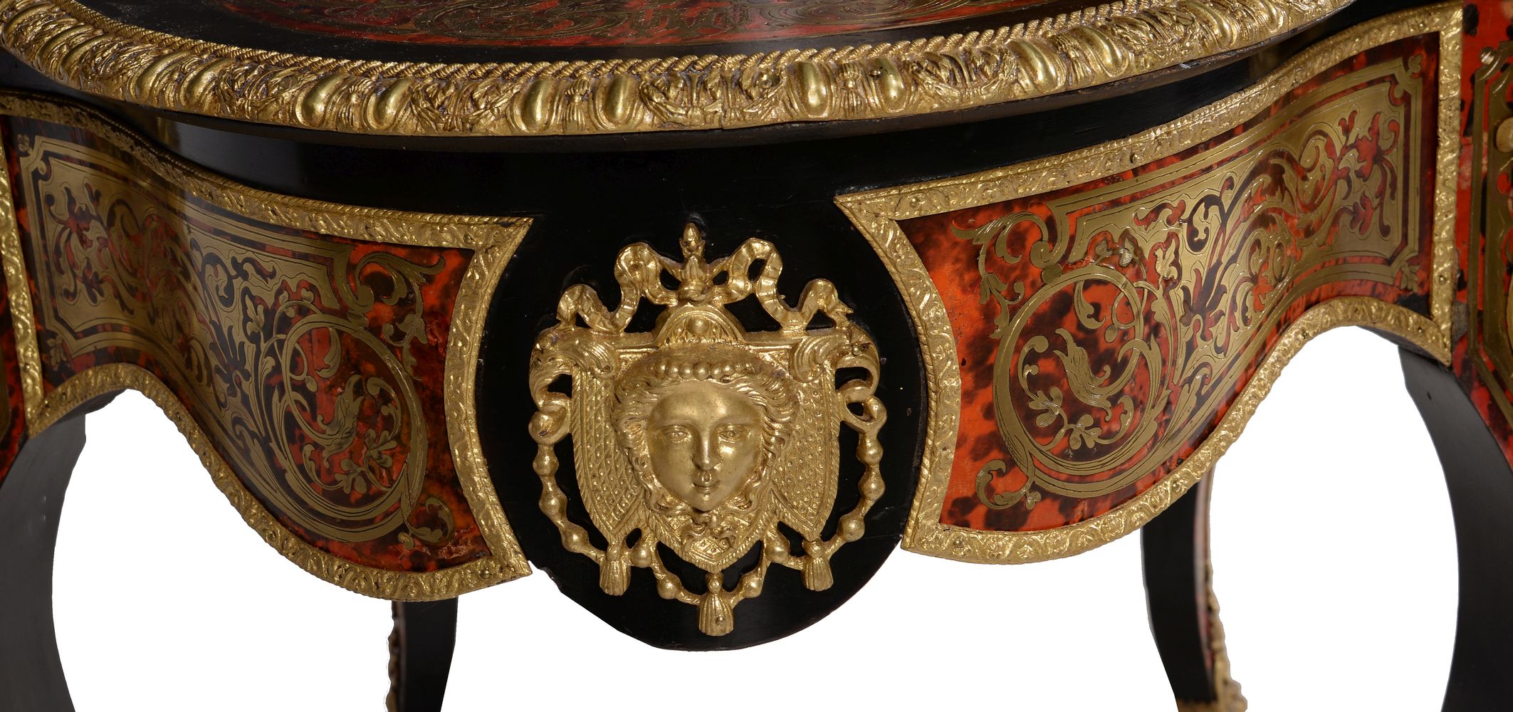 ϒ A Napoleon III 'Boulle' cut brass inlaid scarlet tortoiseshell centre table, circa 1860 - Image 6 of 9