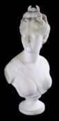 After Jean-Antoine Houdon (French, 1741-1828), a sculpted white marble bust of Diana