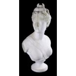 After Jean-Antoine Houdon (French, 1741-1828), a sculpted white marble bust of Diana