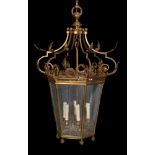 A gilt metal and glazed hexagonal hall lantern, late 19th/early 20th century