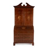 A George III mahogany and marquetry inlaid bureau bookcase, circa 1800