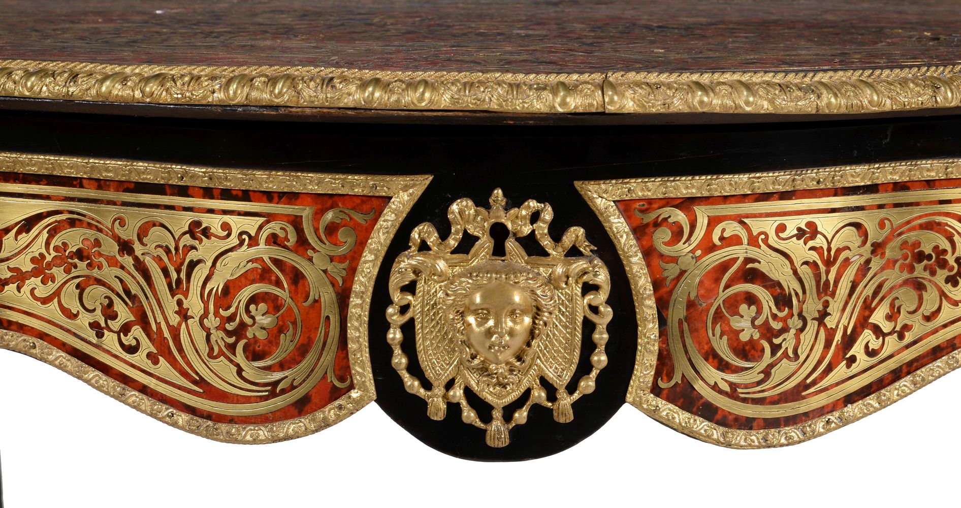 ϒ A Napoleon III 'Boulle' cut brass inlaid scarlet tortoiseshell centre table, circa 1860 - Image 3 of 9